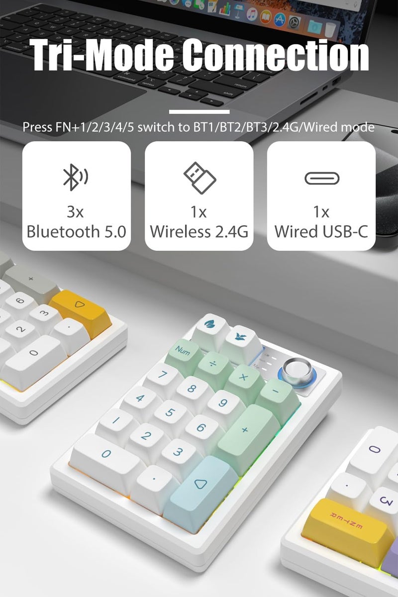 TISHLED Gasket Creamy Mechanical Numpad Programmable Macro Keypad Wireless 2.4G/Bluetooth 5.0/Wired USB-C RGB Backlit Hot Swappable Number Pad Rechargeable Numeric Keyboard Metal Knob for Win/Mac - Image 2
